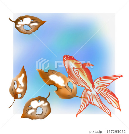 真冬の金魚と落ち葉の素敵な切り絵イラスト 真冬の金魚と落ち葉の素敵な切り絵イラスト 127295032