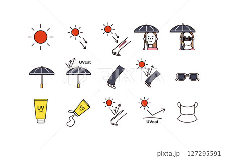 日焼け予防のアイコンイラストセット 127295591