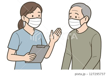 看護師が高齢男性に優しく説明する医療現場 127295737