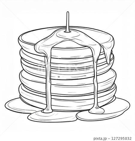 Stack of Pancakes Drizzled with Syrup 127295832
