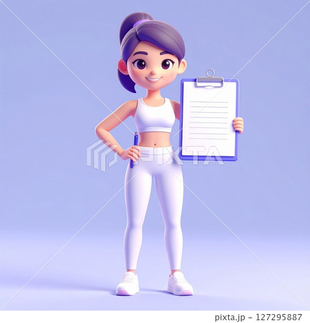 Smiling Cartoon Woman Holding Fitness Checklist Smiling Cartoon Woman Holding Fitness Checklist 127295887