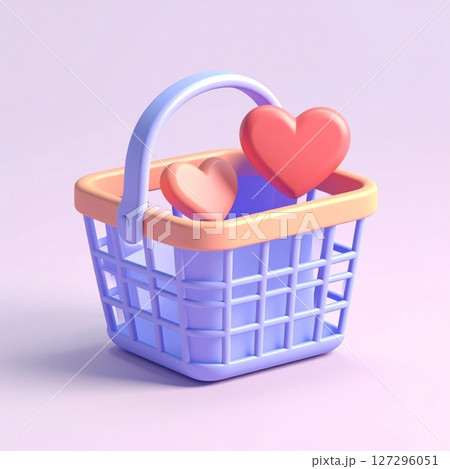 Pastel Pink and Purple Shopping Basket with Red Hearts 127296051