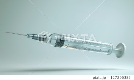 Syringe floating against a soft, neutral background. 127296385