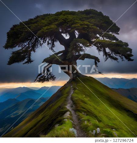 Solitary Tree on Mountain Ridge 127296724