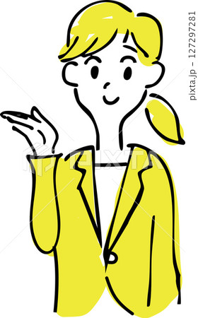 案内をする女性のイラスト（説明・受付・ビジネス・手描き風）  ガイドをする女性のイラスト 127297281