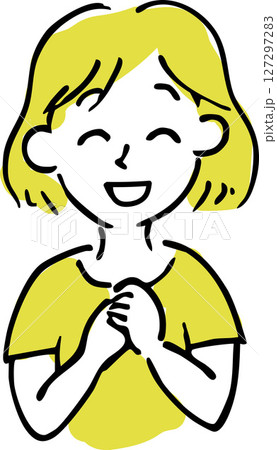 喜ぶ女性のイラスト（感情表現・手描き風・笑顔）  うれしそうに喜ぶ女性キャラクターのイラスト 127297283