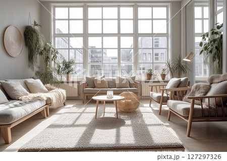 ナチュラルで明るい北欧風リビング  ナチュラルで明るい北欧風リビング  127297326