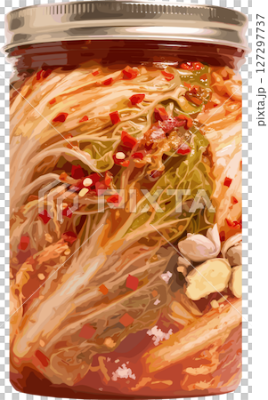Traditional Korean Napa Cabbage Kimchi in a Jar 127297737
