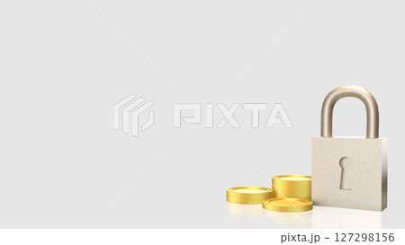 The Lock and coins for Security concept 3d Rendering. 127298156