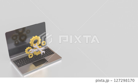 The Laptop and Gear for fix or repair concept 3d Rendering. The Laptop and Gear for fix or repair concept 3d Rendering. 127298170