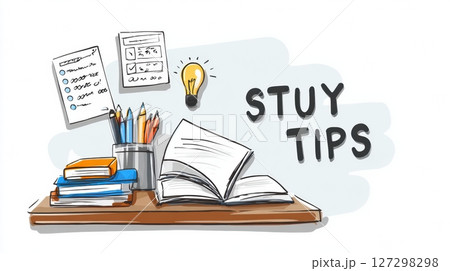 Discover essential study tips for exam preparation through an engaging infographic that presents easy-to-follow bullet points and icons. 127298298