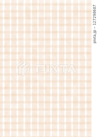 チェック柄パターン背景イラスト　水彩風の素材　淡いオレンジ色肌シンプル壁紙 127298687