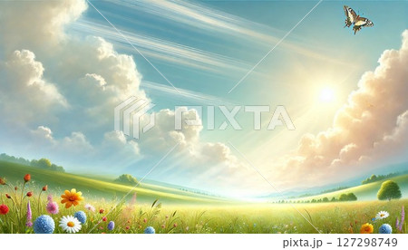 花畑を飛ぶ蝶々 花畑を飛ぶ蝶々 127298749