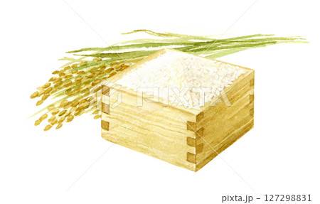 升に入った米と稲穂の水彩イラスト 127298831