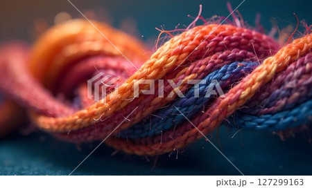 Colorful twisted yarn capturing the essence of creativity and crafting in a close-up view showcasing vibrant hues 127299163