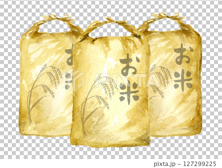 許多米袋的水彩畫 許多米袋的水彩畫 127299225