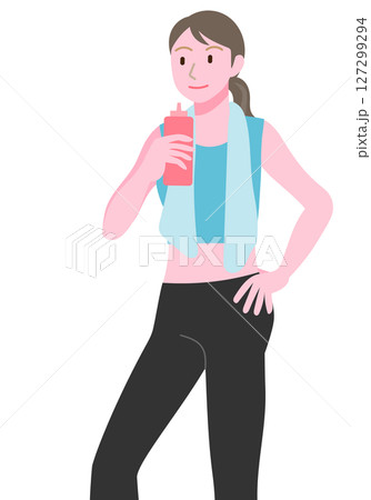 トレーニング中に水分補給をする女性 127299294