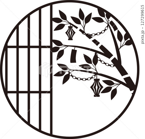 丸窓から見える七夕飾りのイラスト素材 127299615