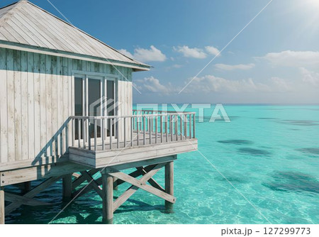 ターコイズブルーの海に浮かぶコテージ2 AI生成画像 ターコイズブルーの海に浮かぶコテージ2 AI生成画像 127299773