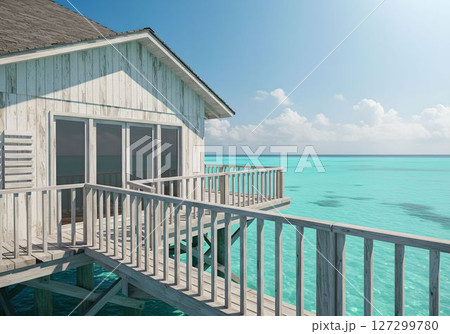ターコイズブルーの海に浮かぶコテージ7 AI生成画像 ターコイズブルーの海に浮かぶコテージ7 AI生成画像 127299780