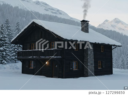 雪に包まれたアルプスの山小屋5　AI生成画像 127299850