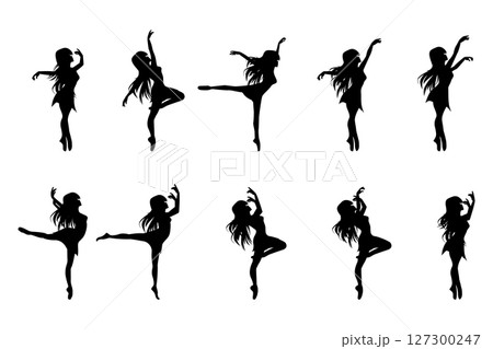 Cute Girl Dancing Silhouette Cute Girl Dancing Silhouette 127300247