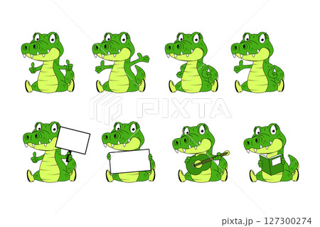 Cute Crocodile Animal Cartoon Illustration Set 127300274