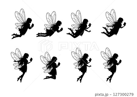 Cute Fairy Reading Book Silhouette Cute Fairy Reading Book Silhouette 127300279