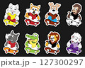 Animal Cartoon With Skateboard Set Animal Cartoon With Skateboard Set 127300297