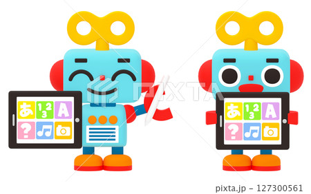 タブレット学習をするかわいいロボット タブレット学習をするかわいいロボット 127300561