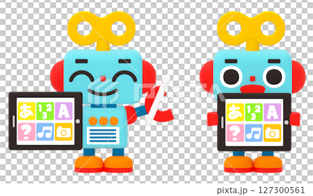 タブレット学習をするかわいいロボット タブレット学習をするかわいいロボット 127300561