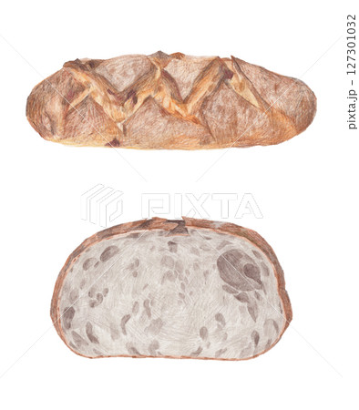 色鉛筆で描いたライ麦パンのイラストレーション 127301032
