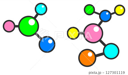 分子の結合やDNAの構造を説明したバイオテクノロジーのイラスト 127301119