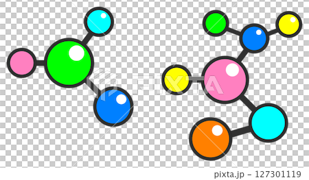 分子の結合やDNAの構造を説明したバイオテクノロジーのイラスト 127301119