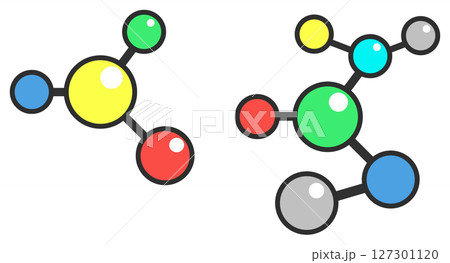 分子の結合やDNAの構造を説明したバイオテクノロジーのイラスト 127301120