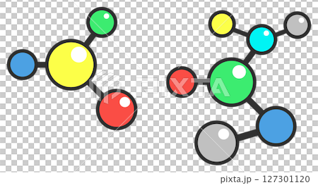 分子の結合やDNAの構造を説明したバイオテクノロジーのイラスト 127301120