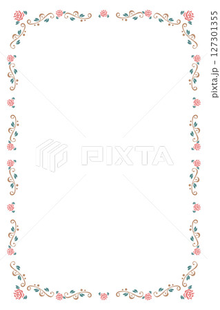 ハートがデザインされたバラのシンプルなフレーム4 127301355