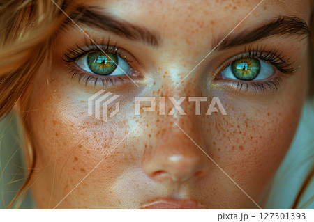 そばかすと透き通る瞳の女性ポートレート 127301393