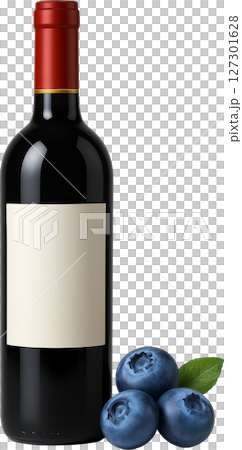 透明背景のラベルなし赤ワインボトルとブルーベリー 127301628