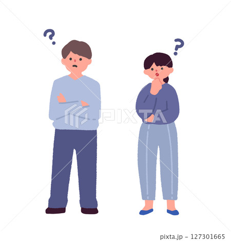 疑問を持つ若い男性と女性 疑問を持つ若い男性と女性 127301665
