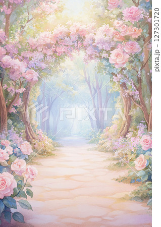 バラのアーチが美しい花咲く幻想の小道 バラのアーチが美しい花咲く幻想の小道 127301720