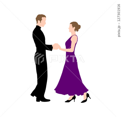 社交ダンスする男女のシルエットイラスト 社交ダンスする男女のシルエットイラスト 127301916