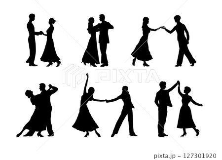 社交ダンスする男女のシルエットイラスト 127301920