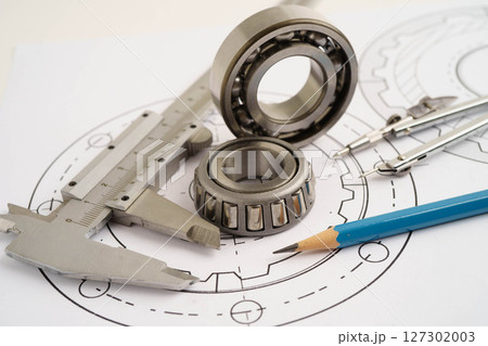 Engineering and precision tools with metal ball bering, mechanical industrial. 127302003