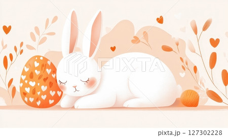 Adorable White Bunny Resting in Whimsical Floral Field 127302228