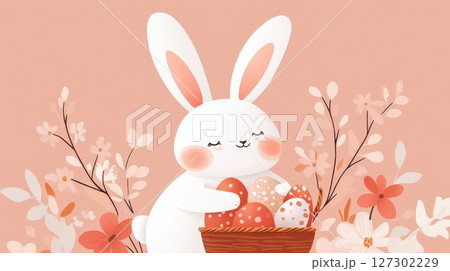 Adorable White Easter Bunny in Floral Spring Landscape Adorable White Easter Bunny in Floral Spring Landscape 127302229