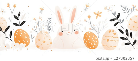 Delightful Easter Bunny and Eggs in Floral Spring Setting 127302357