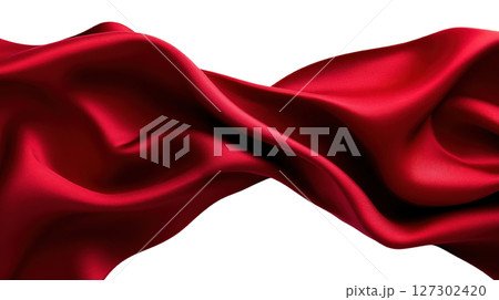 Flowing Red Satin Silk Fabric Abstract Wavy Textile Background 127302420