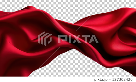 Flowing Red Satin Silk Fabric Abstract Wavy Textile Background 127302420