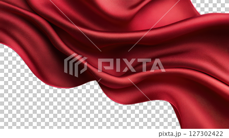 Luxurious Crimson Satin Fabric Flowing in Dramatic Curves 127302422